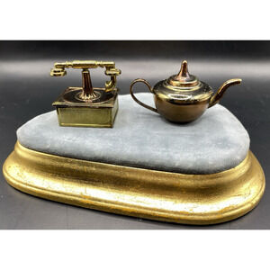 Vintage Miniature Teapot & Telephone Mini Trinkets - Set of 2